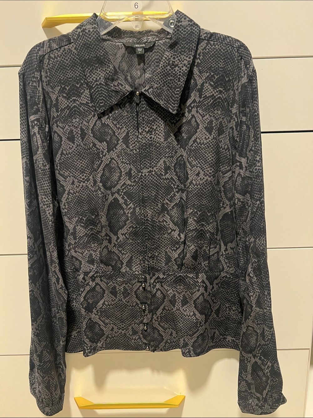 J Brand Silk Women's Snake-Print Black pearl Button Front Blouse - Black & Gray